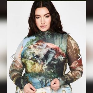Renaissance print mesh top